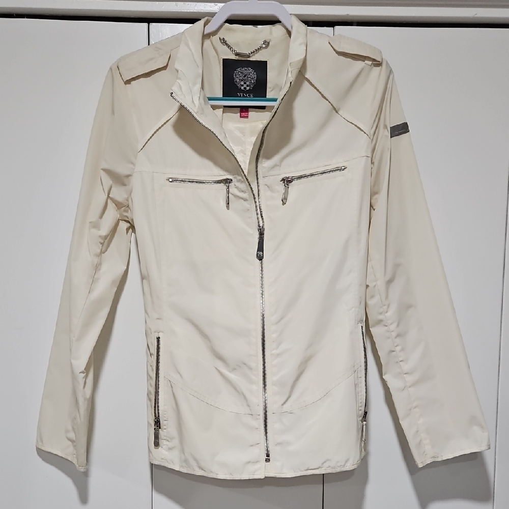Vince Ivory Lightweight Zip Jacket Minimalist Utility Style Large